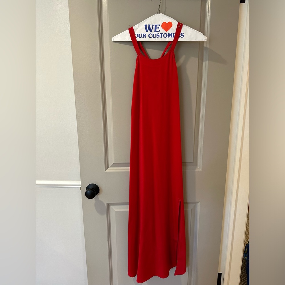 Red silk bcbg midi dress sz M